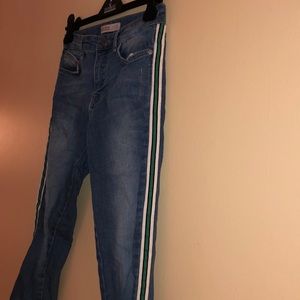 Zara Jeans with Green and White Stripe on Side